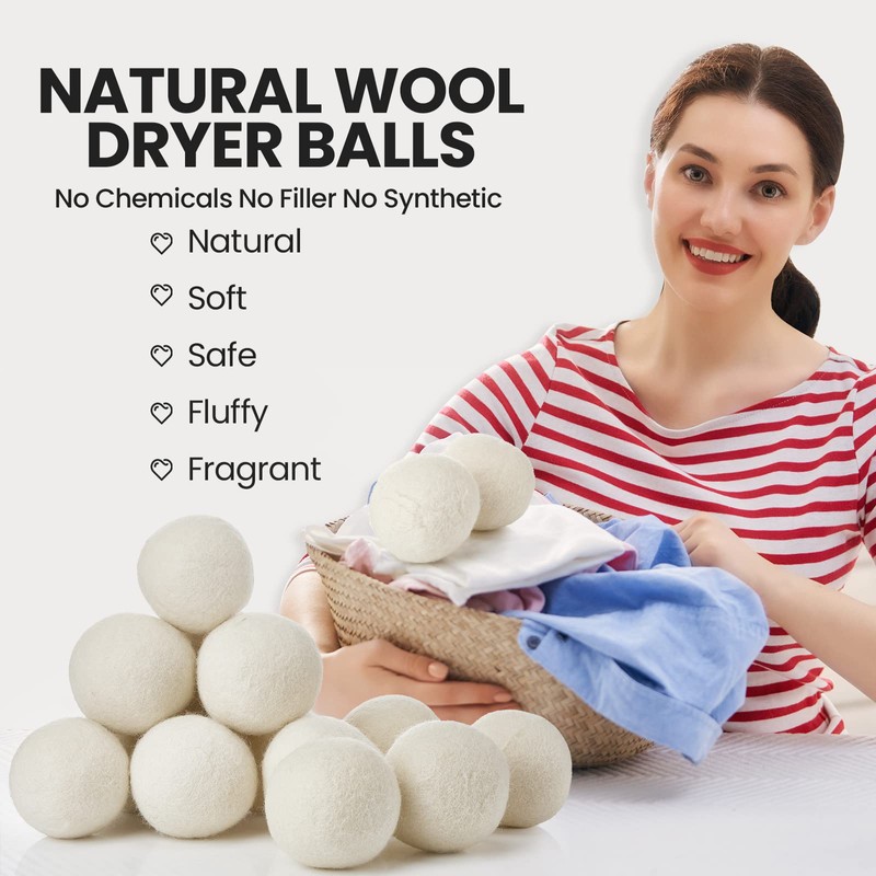 Roowest 60 Pcs Wool Dryer Balls Set Reusable Laundry Wool
