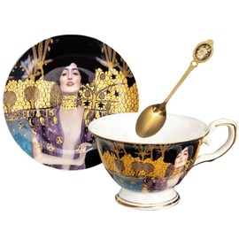 Fine Bone China Coffee Cups, Tea Cups Set with Spoons and Saucer-Klimt Series (Judith)