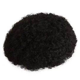 Afro Curl Toupee for Black Men Swiss Lace Hair System Mens Wigs Human Hair Curly Man Unit 8x10inch Curly Hair Mens Wigs (8''X10'', 10MM-1B# Natural Black)