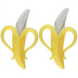 Nuby Yellow Silicone Toothbrush for Kids 2 Pack Soft Handle Massaging Design