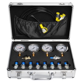YFIXTOOL Hydraulic Pressure Gauge Test Set for Excavator, Pressure Tester Coupling Kit with 4 Gauges (1500PSI, 3500PSI, 6000PSI, 9000PSI)
