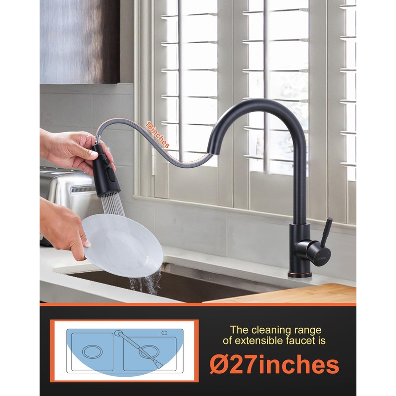 Bronze Kitchen Faucet with Sprayer, WOWOW Stainless Steel Kitchen Sink