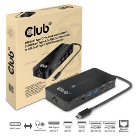Club 3D USB GEN1 Type-C 7-in-1 HUB with 2 x HDMI 2USB GEN1 Type-A 1 RJ45 1 x 3.5mm Audio 1 x USB GEN1 Type C 100W Female Port - Audio/Multimedia - Digital, 13111517000