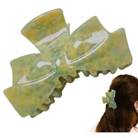 Wenlly bowknot hair claw, 3.54 Inch cellulose acetate hair jaw clip, non-slip marble texture hair barrette hair accessories, 1 piece, green