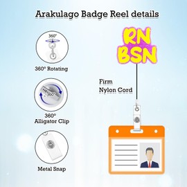 Arakulago RN BSN Badge Reel Retractable Registered Nurse Badge Holder with ID Clip Accessories Nurse Nursing Funny CNA Name Badge Clip Medical Assistant Doctor Glitter Pink Acrylic Badge Reels Gt12l