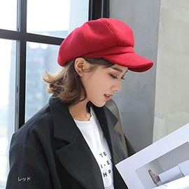 AMgrocery Women's Cap, 30% Wool Blend, Size Adjustable, Brim, Stylish, Autumn and Winter, Hunting Style (Red)