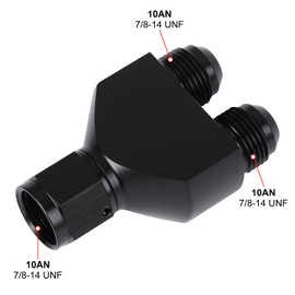 Podavelle 10AN Female to Parallel Dual 10AN Male Y Block Fuel Fitting Splitter Adapter Connector Aluminum Black