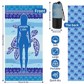 Joyoldelf Strandtuch Mikrofaser Handtuch Badetuch - 180x90 cm Strandtücher Schnelltrocknend Strandhandtuch Groß, Leichtes und Dünnes Tragbares Microfaser Handtücher Sandfrei (Meeresschildkröte)