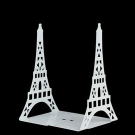 1 Pair Cute Eiffel Tower Bookend Design Bookends for Shelves Desk Holder Book Organizer Metal Decorative Book End (White)