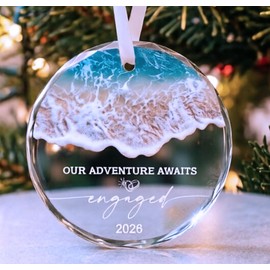 2026 Engagement Gifts for Couples - Our Adventure Awaits Glass Ornament - Bride-to-Be Engagement Gift, Couple - Fiance/Fiancee Christmas Decoration Party Supplies