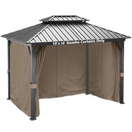 Mogtuo Gazebo Curtains Outdoor Waterproof 10'x10', 4-Panels Sidewall Curtains Universal Replacement with Zipper for Patio, Backyard, Garden (Only Curtain, Brown) (10'X10')