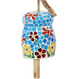 Sunnydaze Spring Flowers Wind Bell - Mosaic Glass Wind Chime Bell for The Patio, Deck, or Porch - 7"