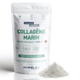 Collagène Marin Naticol® en poudre - Sachet de 300g - Goût Menthe et Citron - Confort articulaire, Récupération musculaire et Beauté de la Peau - 60 doses à 5g/jour - Humble+ - Fabriqué en France