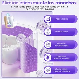 Purple Teeth Whitening Strips Pack Cajas Tabletas Tiras Blanqueadoras Dientes Limpia Suavemente Manchas Dentales Mantén Aliento Fresco