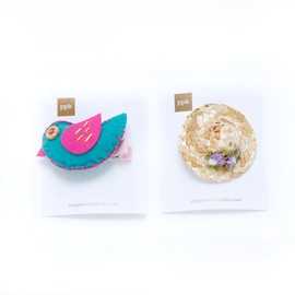 Little Kids Gift Set - Patchwork Bird & Mini Summer Hat Hairclip - Age 3-6 Y Blue/Purple