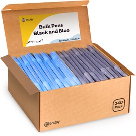 Enday Ballpoint Pens Bulk Blue and Black Pens (240 Pack) 120 Black & 120 Blue - Medium Point (1.0mm) Flexible Round Barrel For Writing Comfort, Pens Bulk for School, Home and Office.