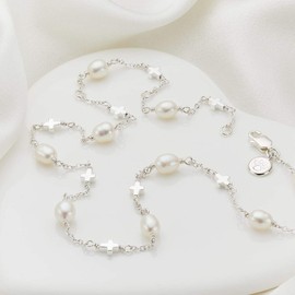 Molly Brown London Pearl Station Communion Cross Necklace. Ideal for First Holy Communion Gifts for Girls, Christening, Flower Girl and Bridesmaids Gifts