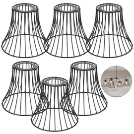 6 PCS Bell Metal Cage Lamp Shades, Wire Lamp Shade Replacement, Metal Cage Bulb Guard Lamp Shades, Black Light Fixture Shades for Pendant Chandelier Wall Sconce Ceiling Lights