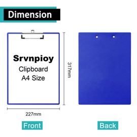 Srvnpioy Clipboard A4, 5 Pack, Clip Board with Low Profile Clip, Made of PVC and Cardboard, A4 Writing Pad, Memo Paper Writing Board for Office, Hospital, Restaurant, Warehouse, Blue