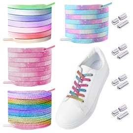 KVBUCC 4 Pairs of Colorful Free-Tie Shoelaces, Metal Buckle Elastic Shoelaces, Universal Replacement Shoelaces, Suitable for Canvas Shoes, Sports Shoes, Boots, Trouser Ropes (120cm)