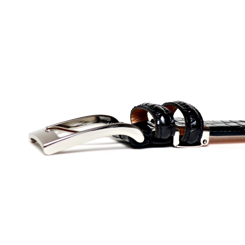 COXSWAIN CW20203-19 Men's Genuine Leather Belt, Black, Crocodile Pattern, 1.2