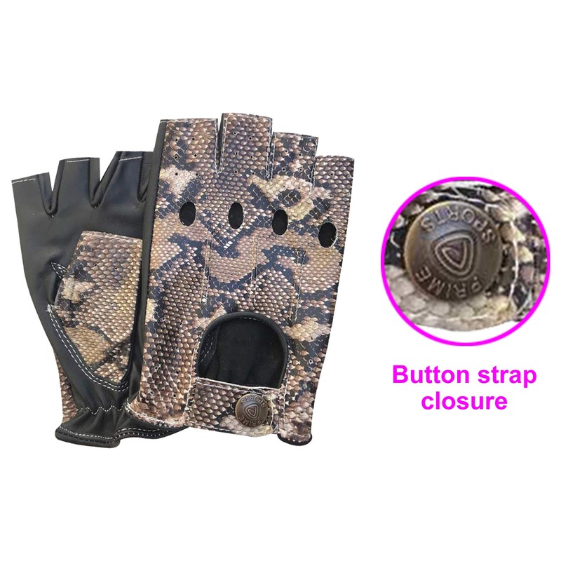 Fingerless Half-Finger Premium Driving/Cycling/Motorcycle Gloves in Real Leather 309, snake-black-white