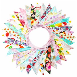 G2PLUS 36PCS Large Fabric Bunting Banner, 10M Double Sided Cotton Triangle Flag Garland-17x19CM Two Layer Flamingo Pennants for Summer Beach Fence Decoration