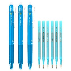 Pilot FriXion Ball Knock Retractable Erasable Gel Ink Pens, Extra Fine Point 0.5mm, Light Blue Ink, 3 Pens & 6 Refills Value Set