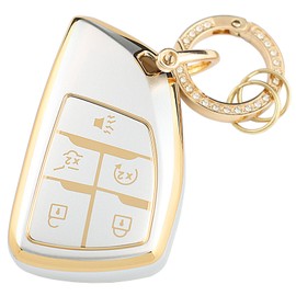 YUBOMT Key Fob Cover for Chevy Tahoe Suburban Silverado 6 Buttons Smart Car Key fob Case with Keychain for GMC Yukon Sierra 1500 2500HD Buick Avenir Encore Enclave,Silver