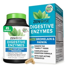 Zenwise - Probióticos y prebióticos digestivos - Alivio de la digestión y la hinchazón para mujeres y hombres, absorción de lactosa con amilasa y bromelina, 45 unidades