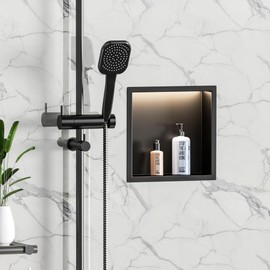 Neodrain Recessed Shower Niche with Light, 12"X12" Matte Black Stainless Steel Wall Niches with 3000K LED Light, NO Tile Needed for Bathroom Storage Waterproof Shelf