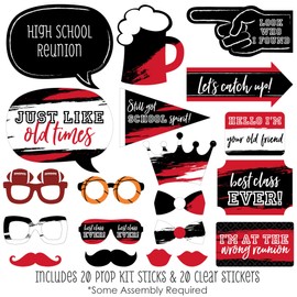 Big Dot of Happiness Class Reunion Photo Booth Props Kit - 20 Premium Cardstock Props, School Reunion Party Decorations, Memory Making Props, Red