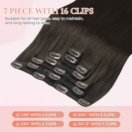 MEI YUAN LIN Clip In Human Hair Extensions 120g 7pcs 20 Inch Dark Brown Natural Hair Extensions Real Human Hair Silky Long Straight For Women