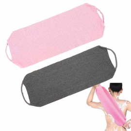 Lyyxjsltd Scrubbing Towel, Back Wash, Pack of 2, Stretchable, Handle Included, Quick Drying, Durable, Scrubbing Towel, Back Acne, Foam, Body Washing, Unisex, For Baths/Bath (Gray + Pink)