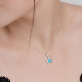 HENRYKA 925 Sterling Silver and Tuquoise Sun Star Necklace | Symbol of Hope Pendant | Star Jewellery | Boho Festival Gifts for Her