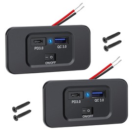 Pack of 2 Dual USB C Charging Socket, 12 V USB Car Charging Socket, 36 W QC3.0 USB & PD Type C Fast Charging Socket with Switch, Waterproof Fast Charging Adapter for Motorhome, Marine, Motorcycle,