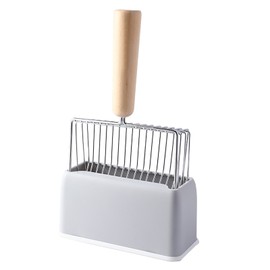 Cat Litter Scoop Kitty Metal Scooper with Deep Shovel Long Handle Base Poop Sifting Kitten Pooper Lifter Durable Large Grey