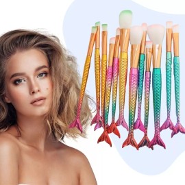 Mafab Set 4 Brochas Cola Sirena Tornasol Y Estuche Limpia Brochas