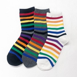 3-Pair Set Rainbow Korean Cotton Socks Gift for Women Crew Socks