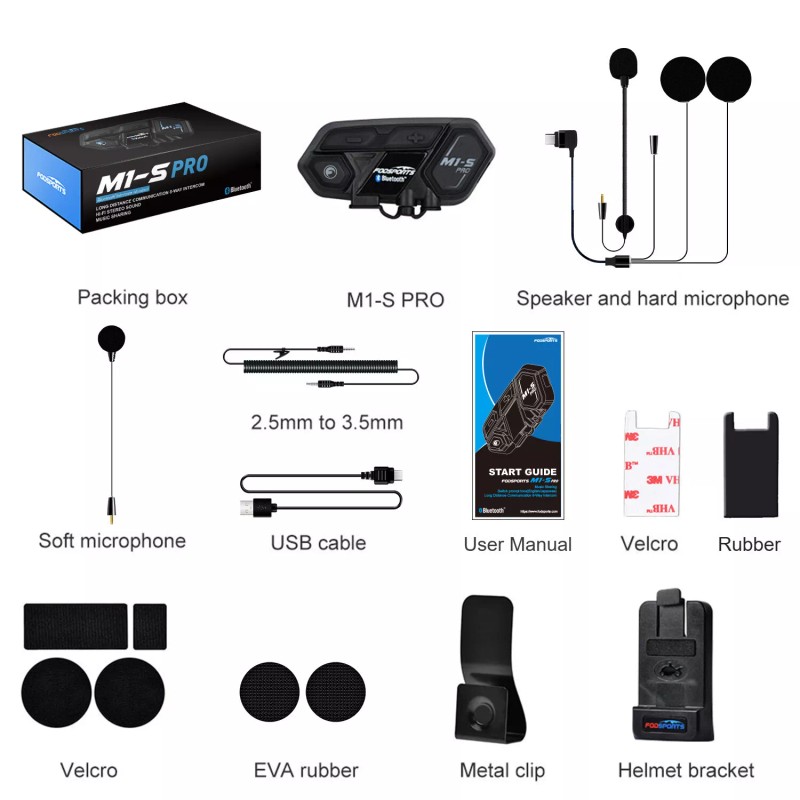 Fodsports M1-S PRO 2000m 10 Riders Motorcycle Helmet Intercom Motorbike