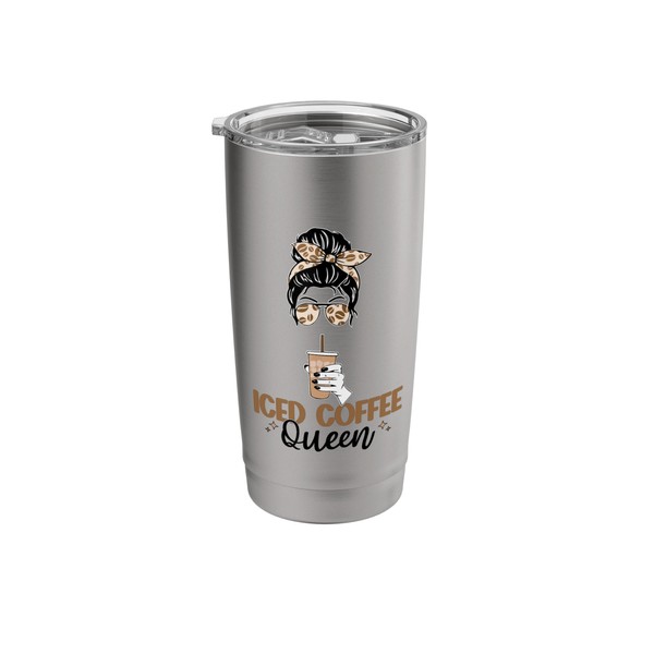 Iced Coffee Queen Women Messy Bun Cold Brew Coffee Quote