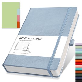 RETTACY Lined Journal Notebook - A5 Note Book Hardcover Notepad 192 Numbered Pages for Writing,100gsm Lined Paper, Leather Hardcover, for Women Men Work Office School,14.5 x 21cm - Light Blue