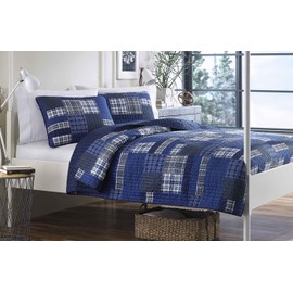 Eddie Bauer Home | Eastmont Collection | Quilt Set - 100% Cotton, Reversible, All Season Bedding, Pre-Washed for Added Softness, Queen, Navy