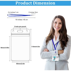 30Pcs Clear Plastic Vertical Name Tags Badge ID Card Holders and 30Pcs Flat Neck Lanyards, Blue