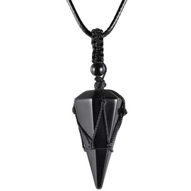 mookaitedecor Natural Black Obsidian Crystal Point Pendant Necklace for Women Men, Hexagonal Black Crystal Necklace Semi Precious Stone Necklace Healing Crystal Reiki Chakra Birthday Jewellery Gift