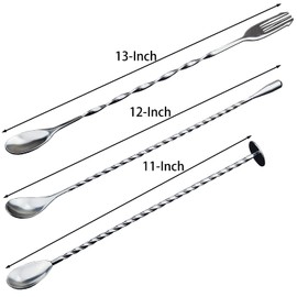 JETKONG - 3 cucharas mezcladoras de cóctel de 12 pulgadas, cuchara larga agitadora de bebidas para té, café, helado, jugo, bebidas, batidos