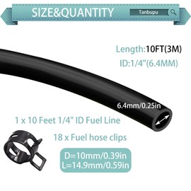 Tanbupu 10 Feet 1/4 Inch ID Fuel Line Hose with 18pcs 2/5" ID Clamps for Kawasaki Kohler Briggs & Stratton Small Gas Diesel Powersports Engines and Generators