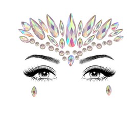 Glamza Gesichtskristallaufkleber für Frauen, Meerjungfrau, Rave-Festival, Glitzer-Strass, temporäres Tattoo, Gesichtsjuwelen, Gesichtsaufkleber, Augenbrauen, Gesicht, Körperschmuck (Stil 05)