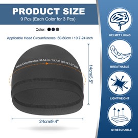 PATIKIL Helmet Liner Skull Cap for Men, 9 Pack Sweat Wicking Hats Stretchy Under Helmets Caps for Running Bicycle Motorcycle Cycling, Navy Blue/Dark Green/Black