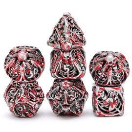 Hollow Metal DND Game Dice Skulls Ancient Bloodstain 7Pcs Set for Dungeons and Dragons RPG MTG Table Games D&D Pathfinder Shadowrun and Math Teaching (with Metal Case)